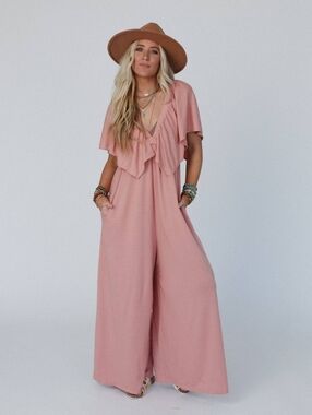 NWT Open Back Ruffle Jumpsuit - In Shadow Blush